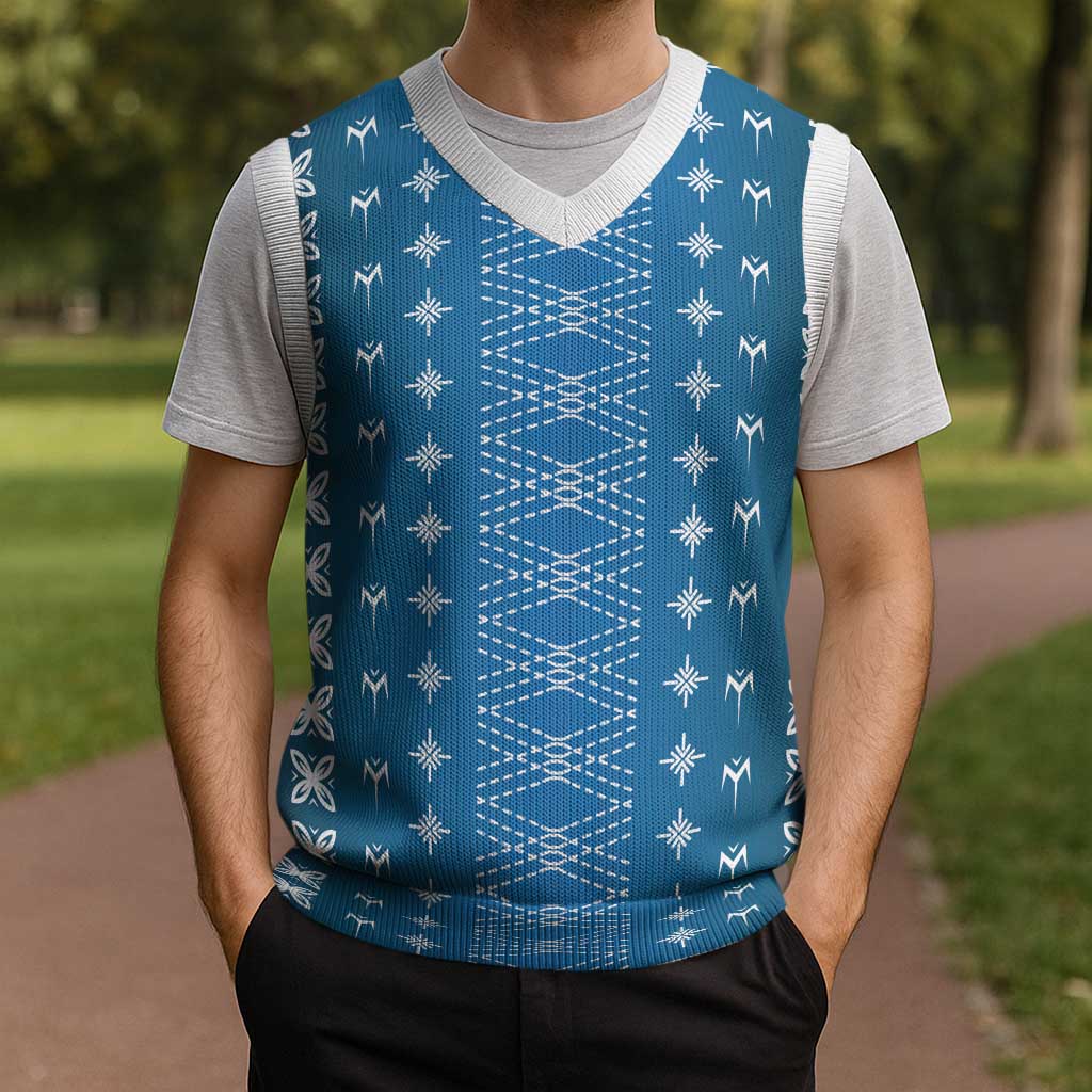 Blue Samoa Malu Tattoo Inspired Christmas Knitted V-Neck Vest - Polynesian Pride