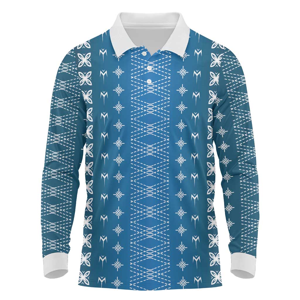 Blue Samoa Malu Tattoo Inspired Long Sleeve Polo Shirt - Polynesian Pride