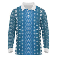 Blue Samoa Malu Tattoo Inspired Long Sleeve Polo Shirt - Polynesian Pride