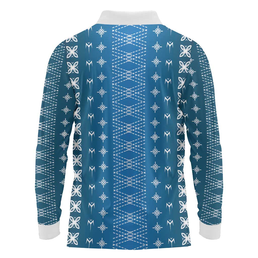 Blue Samoa Malu Tattoo Inspired Long Sleeve Polo Shirt - Polynesian Pride