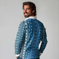 Blue Samoa Malu Tattoo Inspired Long Sleeve Polo Shirt - Polynesian Pride