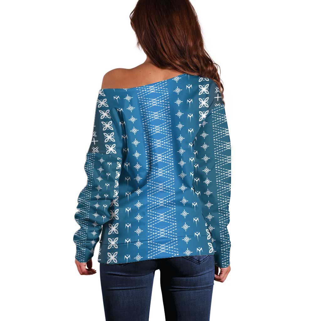 Blue Samoa Malu Tattoo Inspired Off Shoulder Sweater - Polynesian Pride