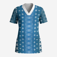 Blue Samoa Malu Tattoo Inspired Scrub Top LT05 Adult Blue - Polynesian Pride