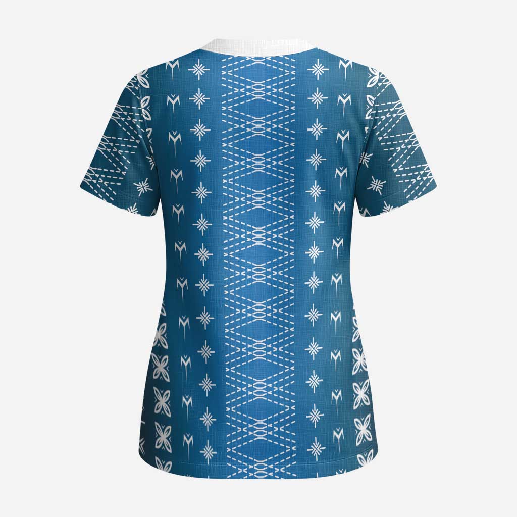 Blue Samoa Malu Tattoo Inspired Scrub Top LT05 - Polynesian Pride