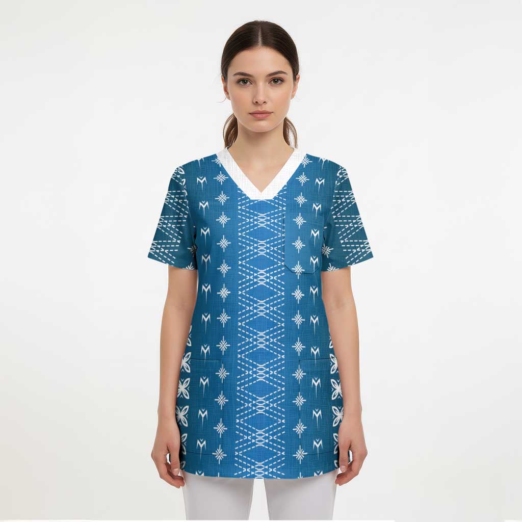 Blue Samoa Malu Tattoo Inspired Scrub Top LT05 - Polynesian Pride