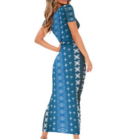 Blue Samoa Malu Tattoo Inspired Short Sleeve Bodycon Dress - Polynesian Pride