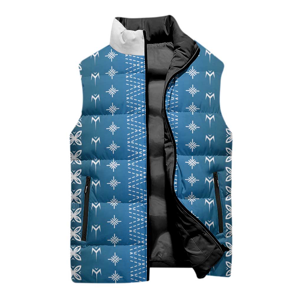 Blue Samoa Malu Tattoo Inspired Sleeveless Puffer Jacket - Polynesian Pride