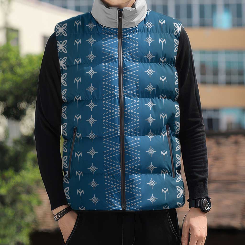 Blue Samoa Malu Tattoo Inspired Sleeveless Puffer Jacket - Polynesian Pride