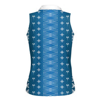 Blue Samoa Malu Tattoo Inspired Women Sleeveless Polo Shirt - Polynesian Pride