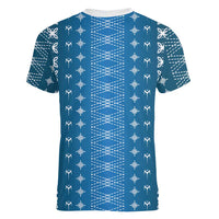 Blue Samoa Malu Tattoo Inspired Women V-Neck T-Shirt - Polynesian Pride
