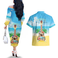 Hawaiian Ukulele Couples Matching Off The Shoulder Long Sleeve Dress and Hawaiian Shirt Sound Of Happiness LT05 - Polynesian Pride