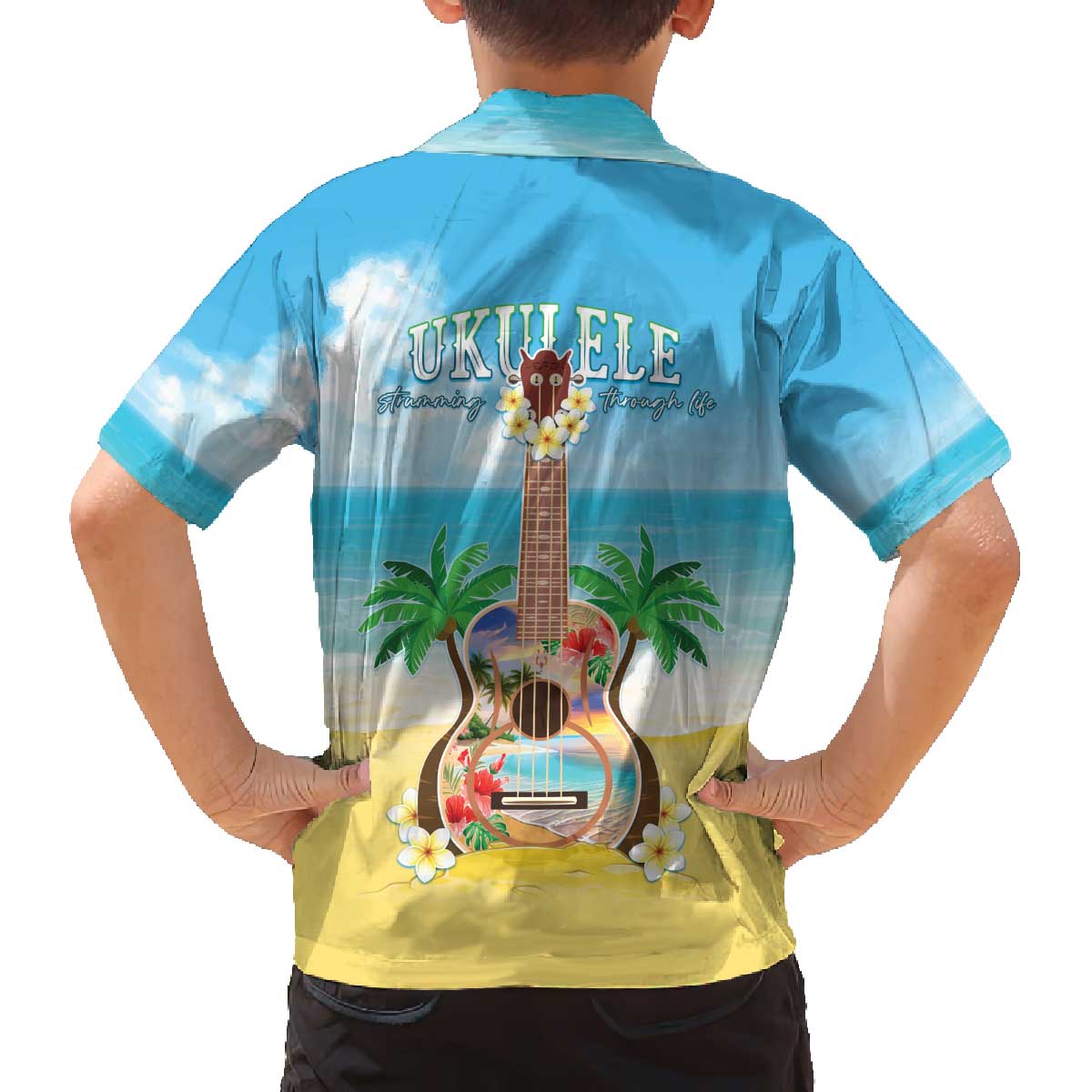 Hawaiian Ukulele Family Matching Off The Shoulder Long Sleeve Dress and Hawaiian Shirt Sound Of Happiness LT05 - Polynesian Pride