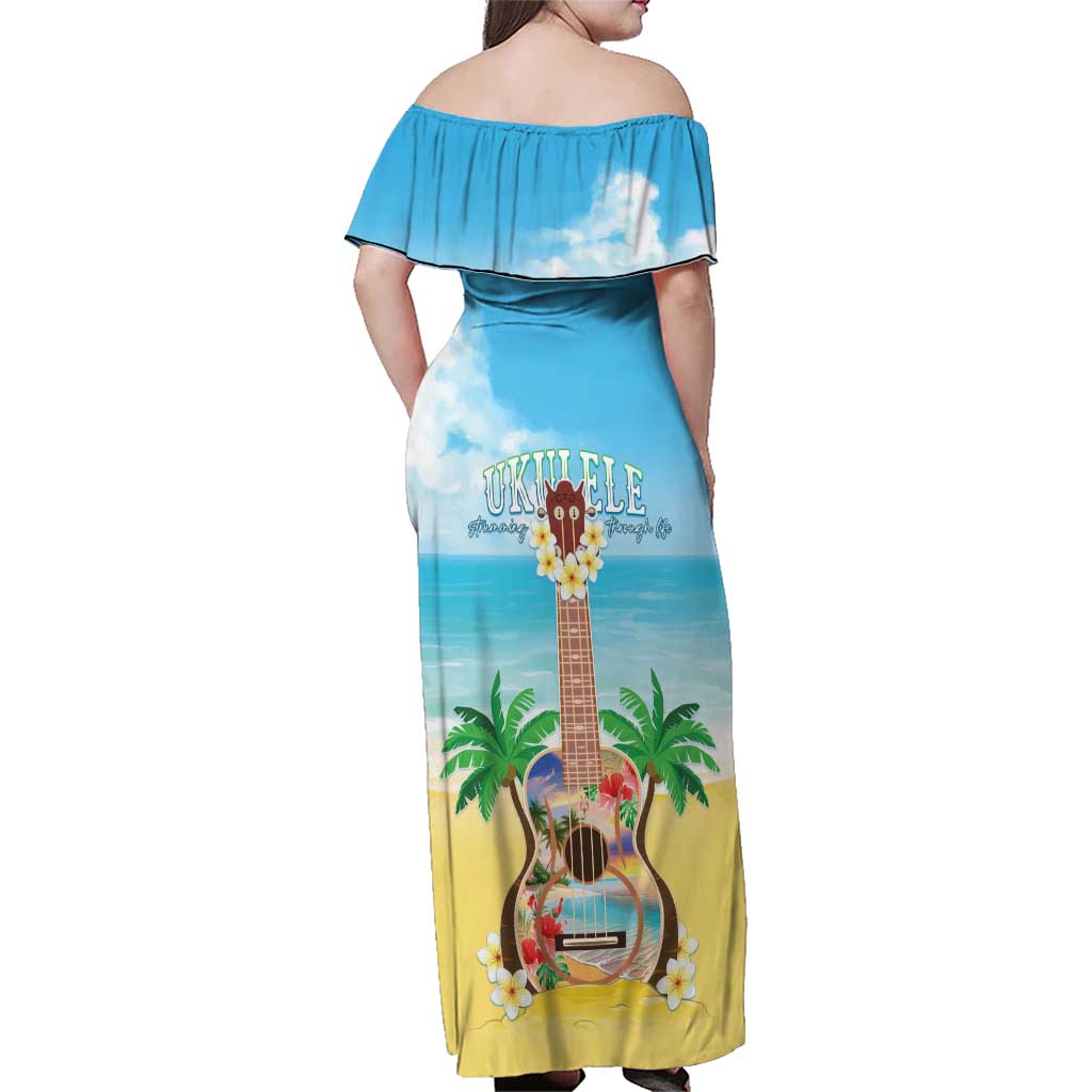 Hawaiian Ukulele Family Matching Off Shoulder Maxi Dress and Hawaiian Shirt Sound Of Happiness LT05 - Polynesian Pride