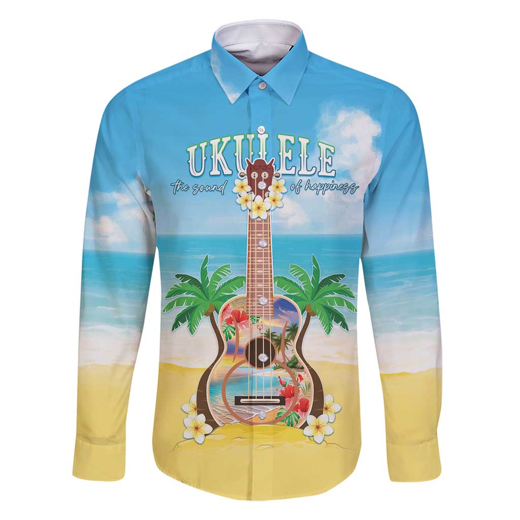 Hawaiian Ukulele Family Matching Off Shoulder Short Dress and Hawaiian Shirt Sound Of Happiness LT05 Dad's Shirt - Long Sleeve Colorful - Polynesian Pride