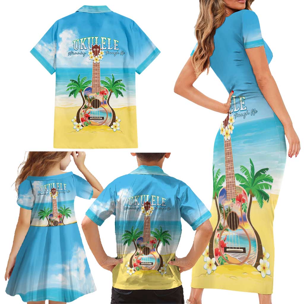 Hawaiian Ukulele Family Matching Short Sleeve Bodycon Dress and Hawaiian Shirt Sound Of Happiness LT05 - Polynesian Pride