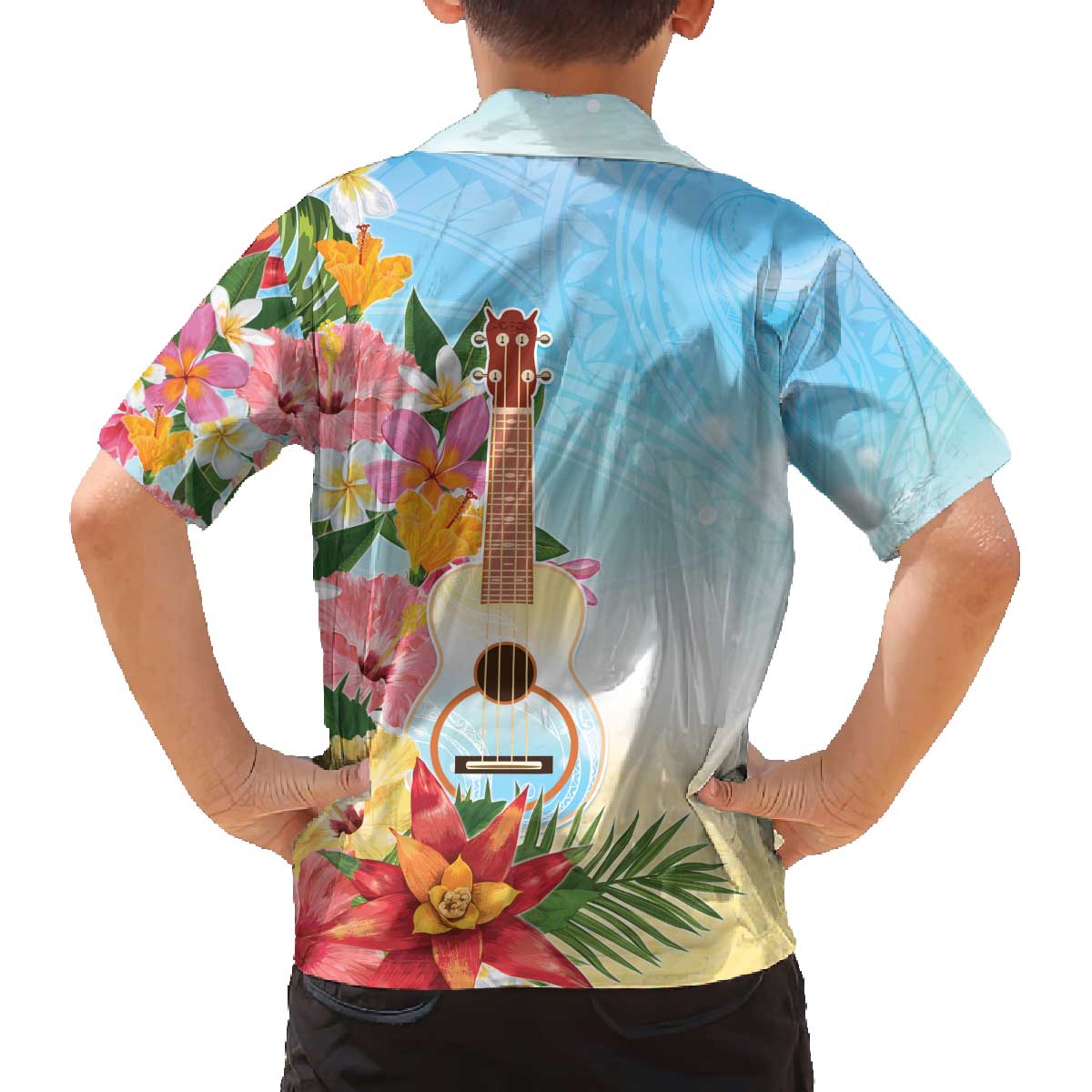 National Ukulele Day Family Matching Off The Shoulder Long Sleeve Dress and Hawaiian Shirt Tropical Vibe LT05 - Polynesian Pride