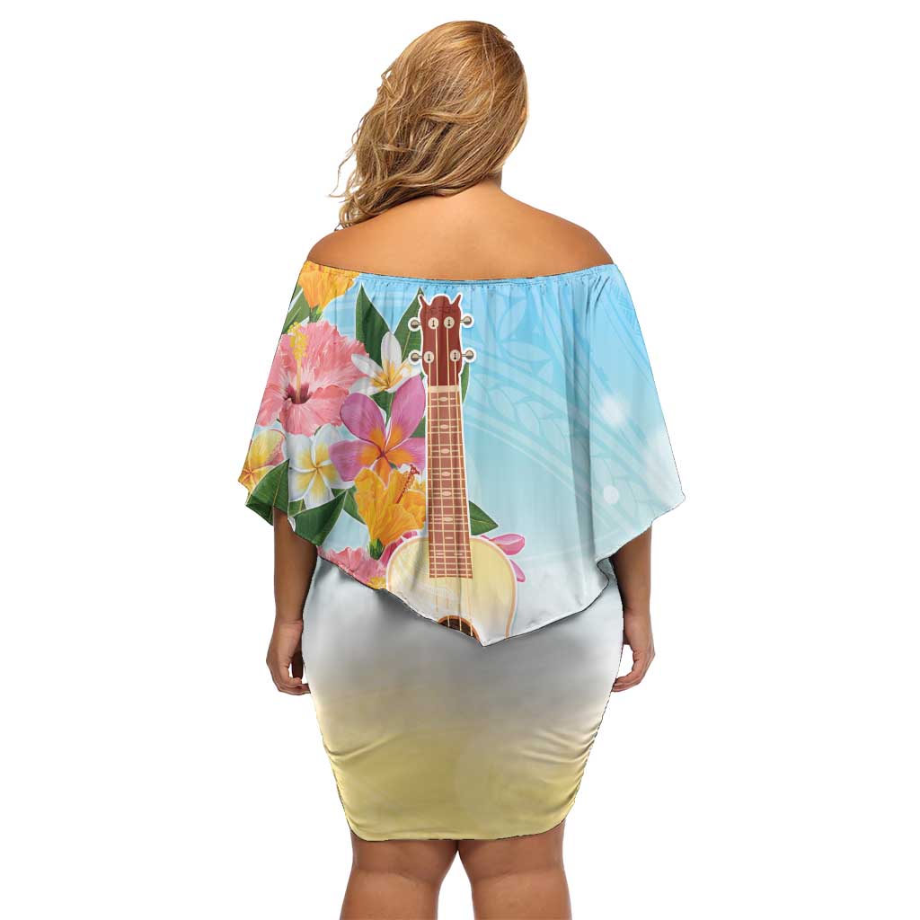 National Ukulele Day Family Matching Off Shoulder Short Dress and Hawaiian Shirt Tropical Vibe