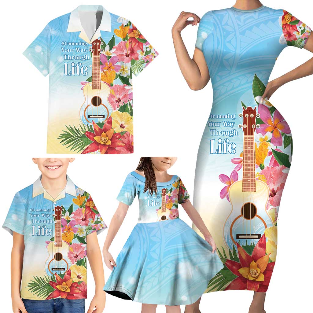 National Ukulele Day Family Matching Short Sleeve Bodycon Dress and Hawaiian Shirt Tropical Vibe LT05 - Polynesian Pride