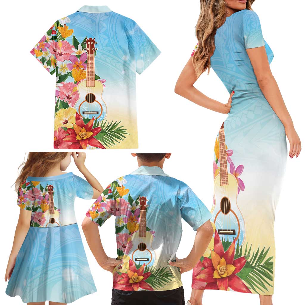National Ukulele Day Family Matching Short Sleeve Bodycon Dress and Hawaiian Shirt Tropical Vibe LT05 - Polynesian Pride