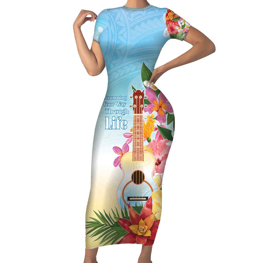 National Ukulele Day Family Matching Short Sleeve Bodycon Dress and Hawaiian Shirt Tropical Vibe LT05 Mom's Dress Colorful - Polynesian Pride