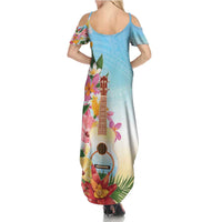 National Ukulele Day Family Matching Summer Maxi Dress and Hawaiian Shirt Tropical Vibe