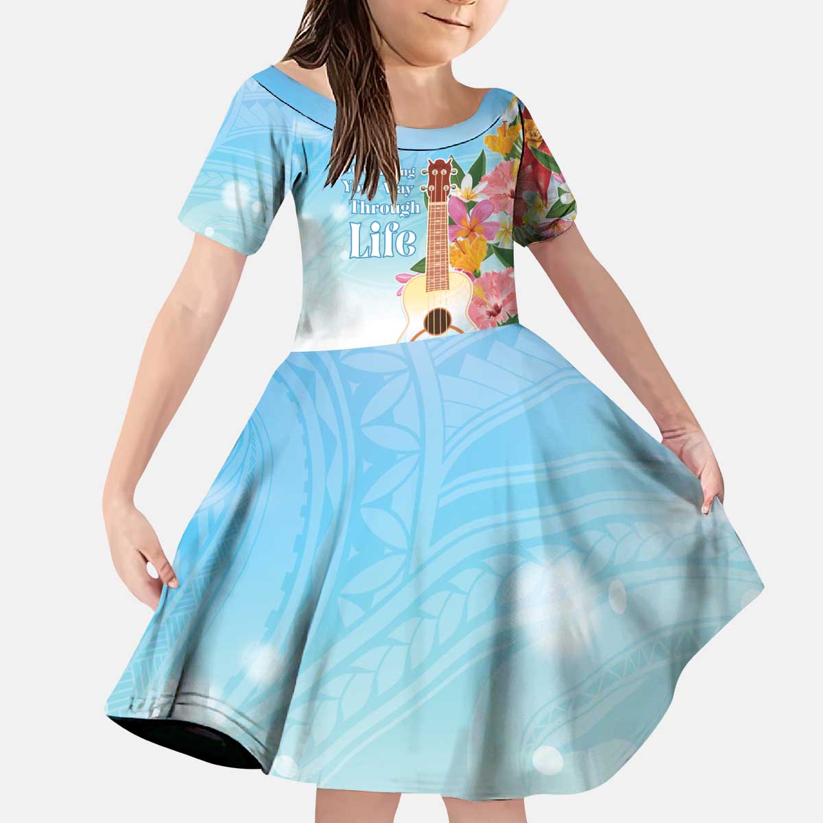 National Ukulele Day Kid Short Sleeve Dress Tropical Vibe