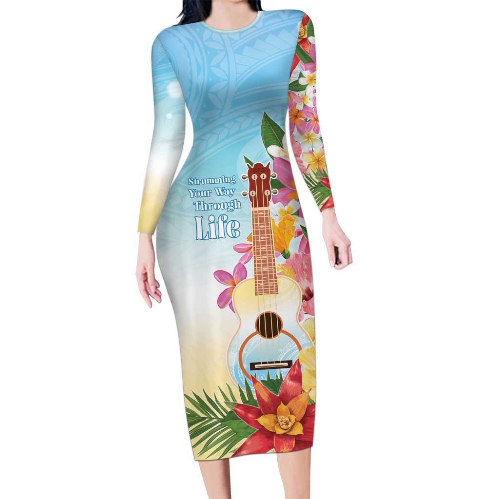 National Ukulele Day Long Sleeve Bodycon Dress Tropical Vibe LT05 Long Dress Colorful - Polynesian Pride
