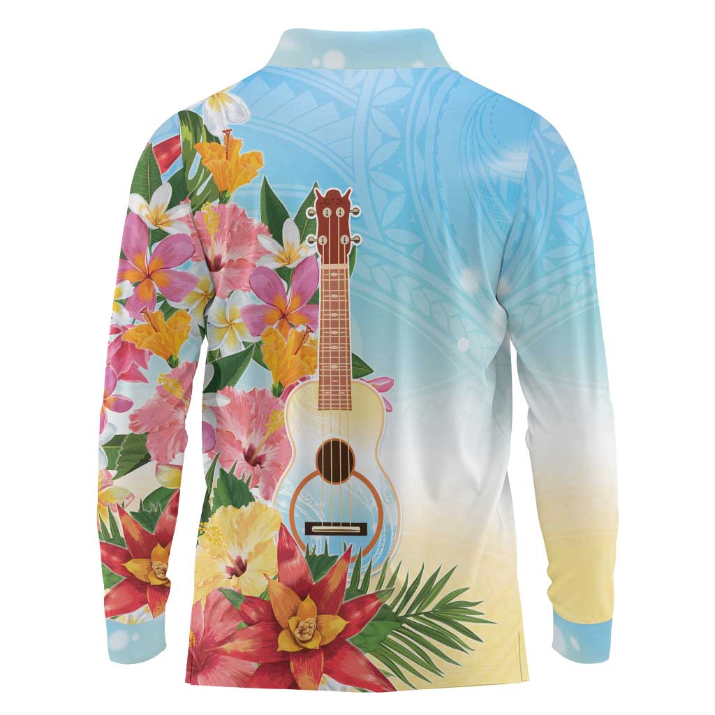National Ukulele Day Long Sleeve Polo Shirt Tropical Vibe