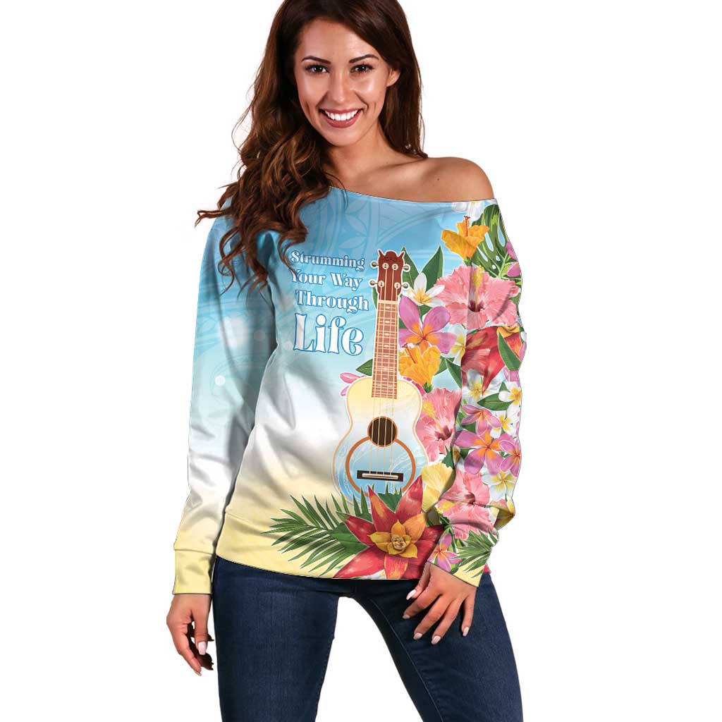 National Ukulele Day Off Shoulder Sweater Tropical Vibe LT05 Women Colorful - Polynesian Pride