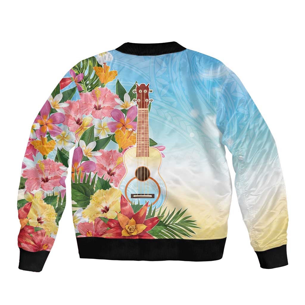 National Ukulele Day Sleeve Zip Bomber Jacket Tropical Vibe
