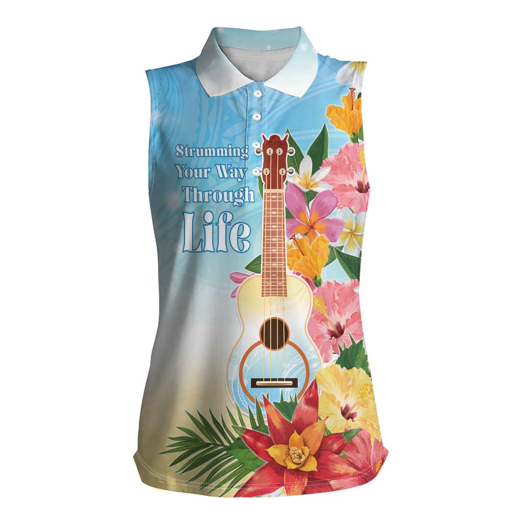 National Ukulele Day Women Sleeveless Polo Shirt Tropical Vibe