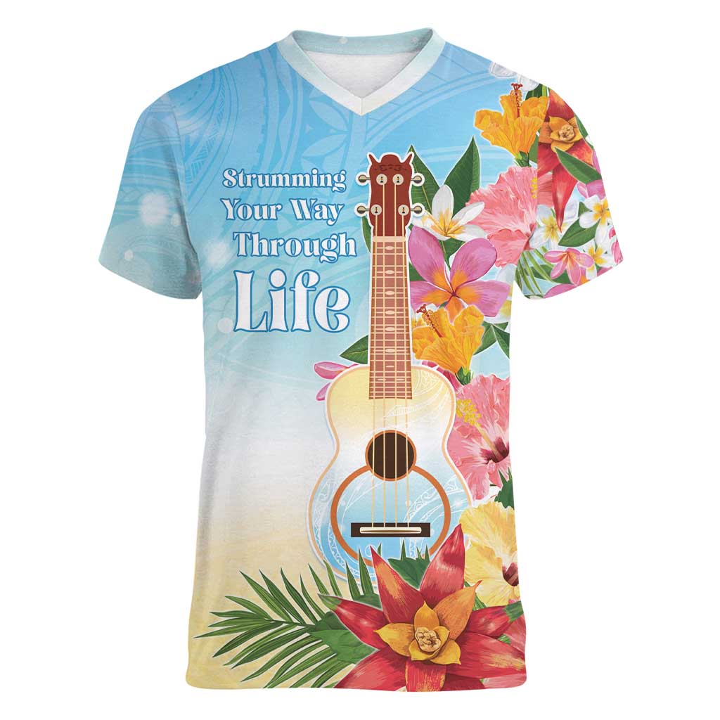 National Ukulele Day Women V-Neck T-Shirt Tropical Vibe