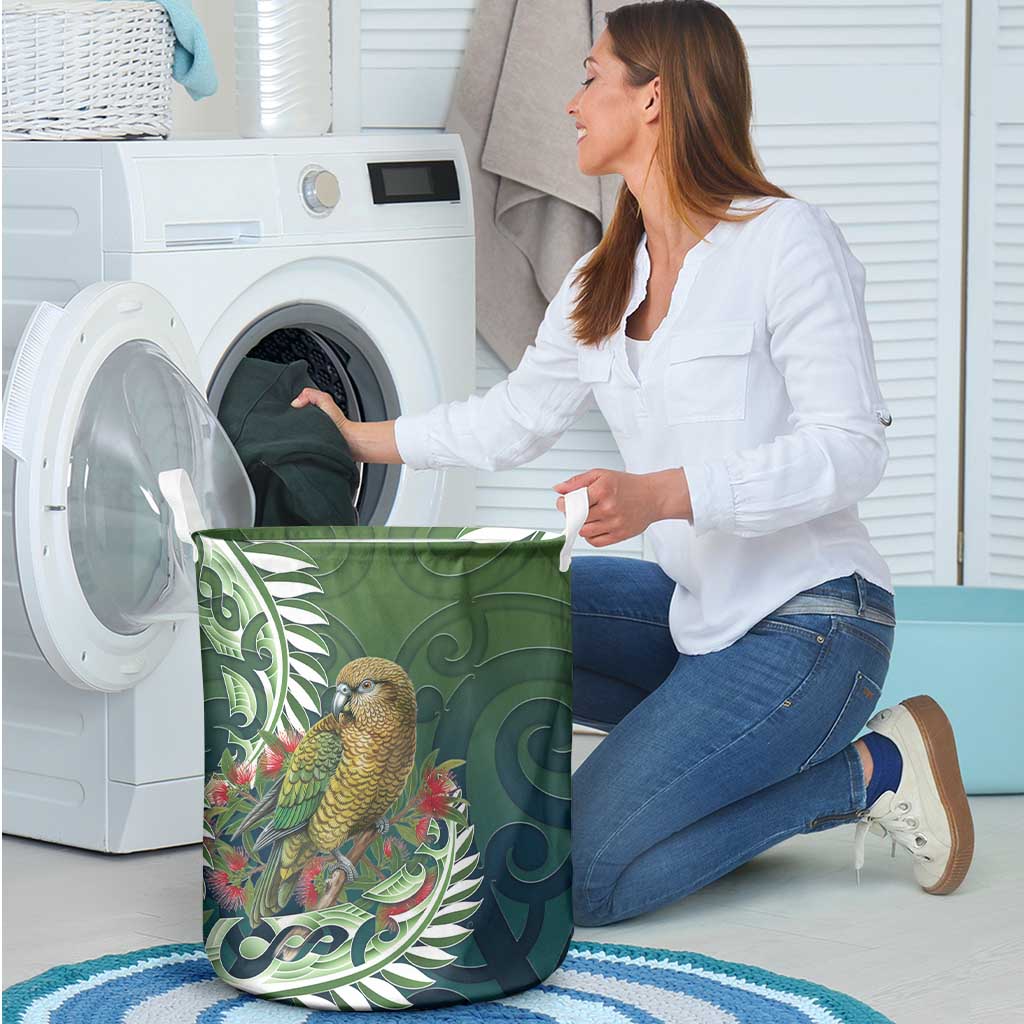 New Zealand Kea Bird Laundry Basket With Maori Koru Fern - Polynesian Pride
