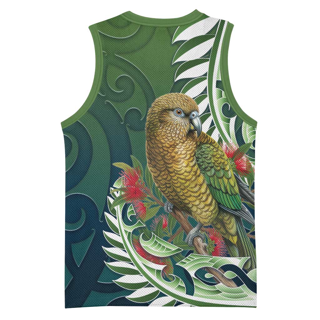 New Zealand Kea Bird Basketball Jersey With Maori Koru Fern - Polynesian Pride