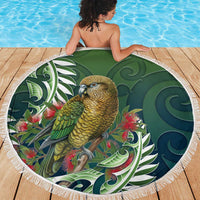 New Zealand Kea Bird Beach Blanket With Maori Koru Fern - Polynesian Pride