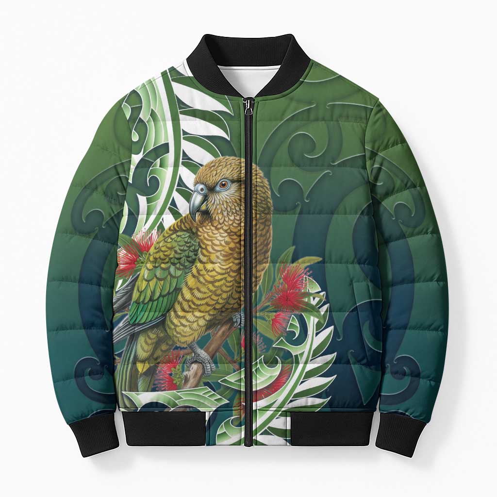 New Zealand Kea Bird Bomber Puffer Jacket With Maori Koru Fern - Polynesian Pride