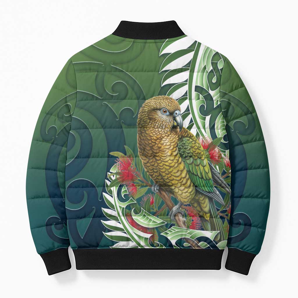 New Zealand Kea Bird Bomber Puffer Jacket With Maori Koru Fern - Polynesian Pride