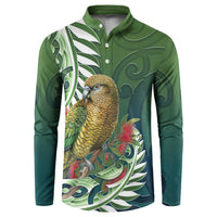 New Zealand Kea Bird Button Sweatshirt With Maori Koru Fern - Polynesian Pride