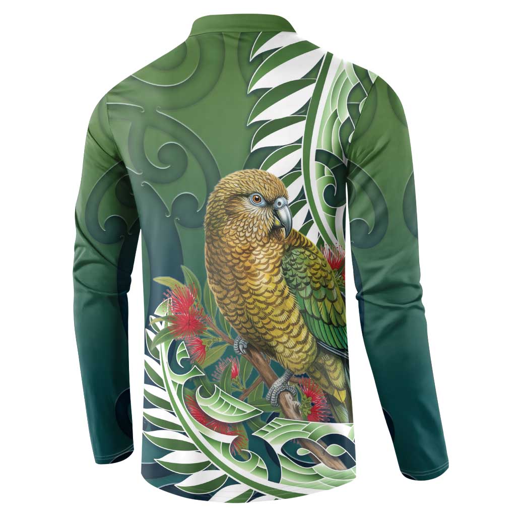 New Zealand Kea Bird Button Sweatshirt With Maori Koru Fern - Polynesian Pride