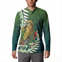New Zealand Kea Bird Button Sweatshirt With Maori Koru Fern - Polynesian Pride