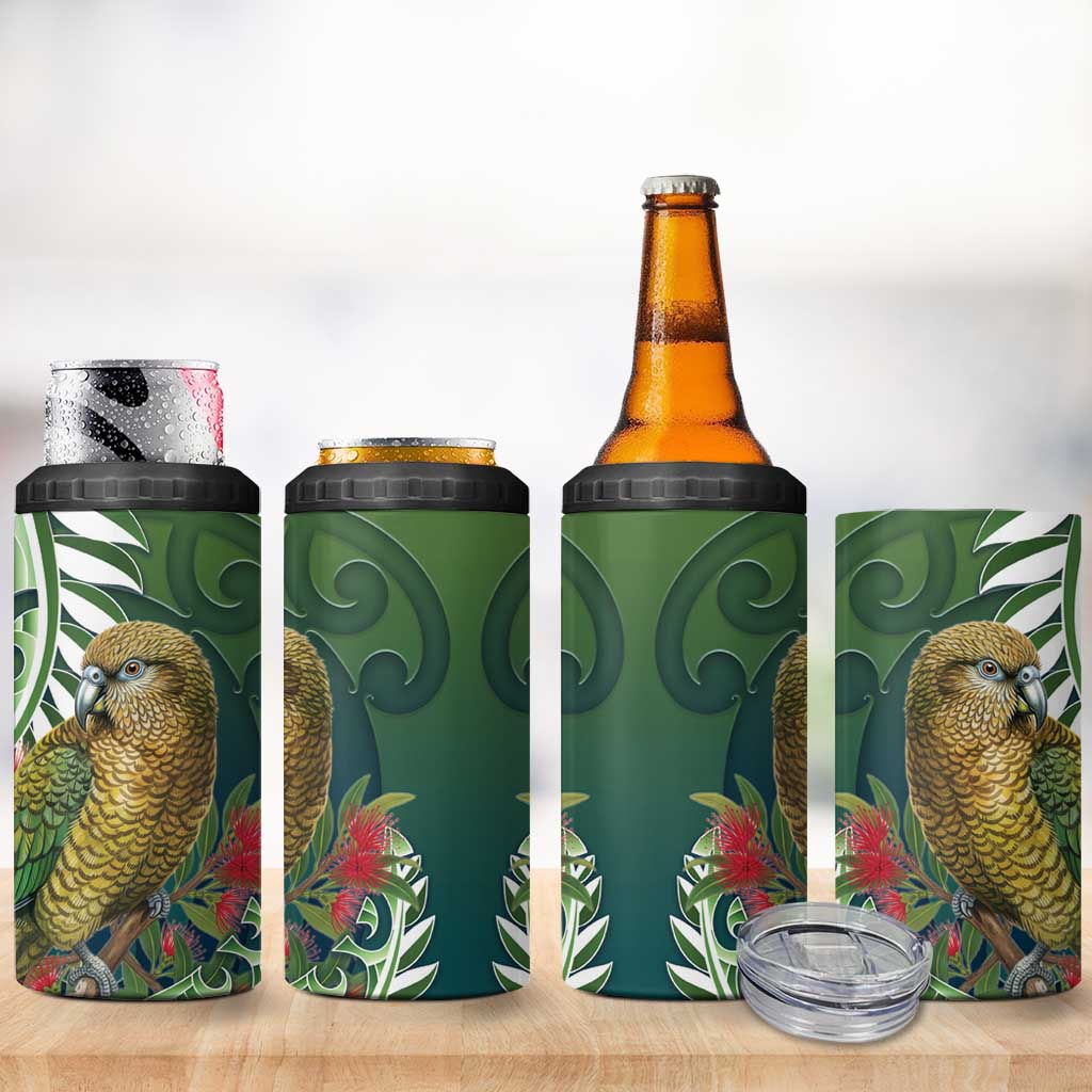 New Zealand Kea Bird 4 in 1 Can Cooler Tumbler With Maori Koru Fern - Polynesian Pride