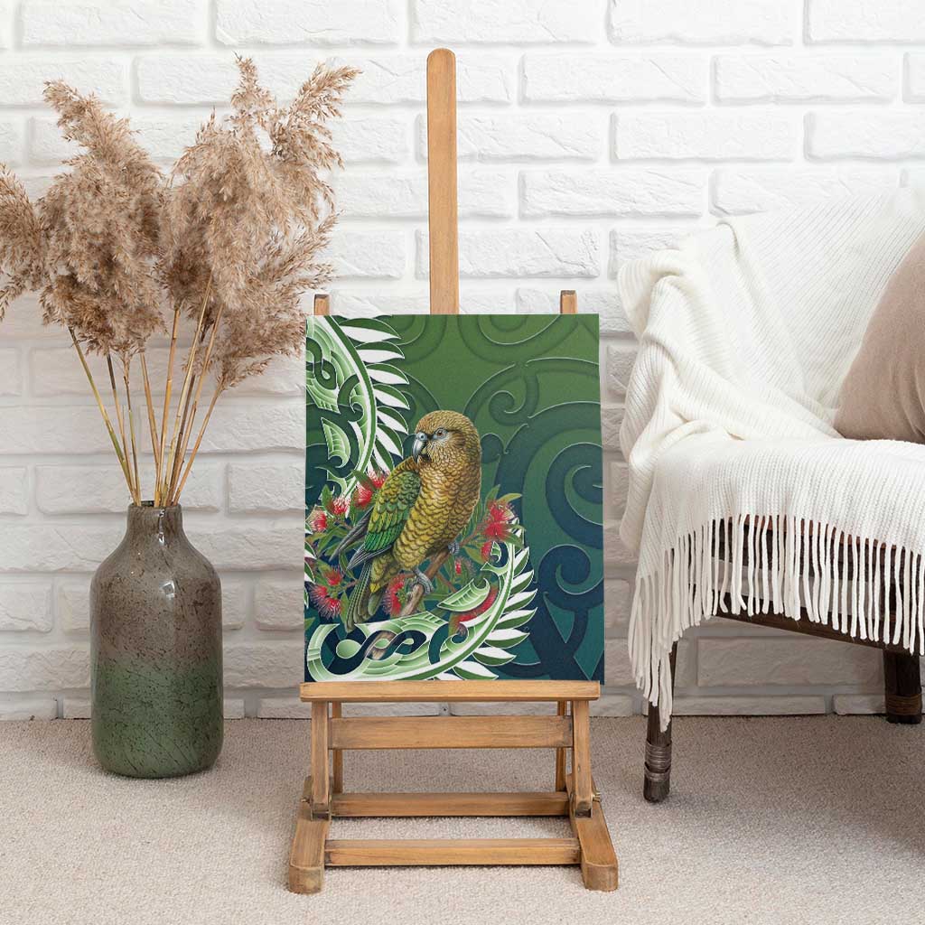 New Zealand Kea Bird Canvas Wall Art With Maori Koru Fern - Polynesian Pride