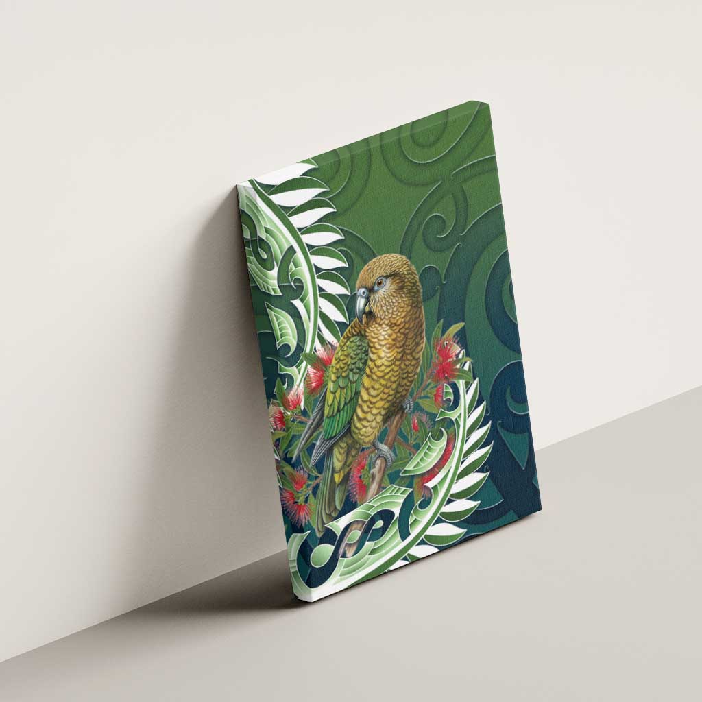 New Zealand Kea Bird Canvas Wall Art With Maori Koru Fern - Polynesian Pride