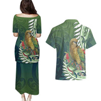 New Zealand Kea Bird Couples Matching Puletasi and Hawaiian Shirt With Maori Koru Fern LT05 - Polynesian Pride