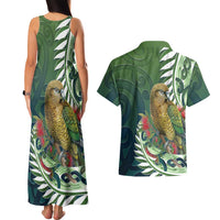 New Zealand Kea Bird Couples Matching Tank Maxi Dress and Hawaiian Shirt With Maori Koru Fern LT05 - Polynesian Pride