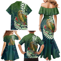 New Zealand Kea Bird Family Matching Mermaid Dress and Hawaiian Shirt With Maori Koru Fern LT05 - Polynesian Pride