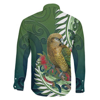New Zealand Kea Bird Family Matching Off The Shoulder Long Sleeve Dress and Hawaiian Shirt With Maori Koru Fern LT05 - Polynesian Pride