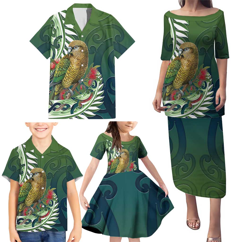 New Zealand Kea Bird Family Matching Puletasi and Hawaiian Shirt With Maori Koru Fern LT05 - Polynesian Pride