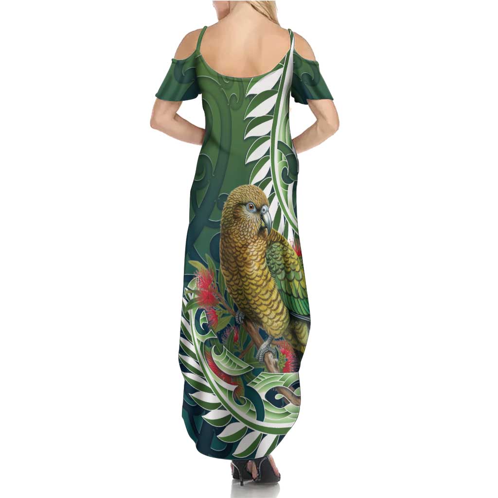New Zealand Kea Bird Family Matching Summer Maxi Dress and Hawaiian Shirt With Maori Koru Fern LT05 - Polynesian Pride