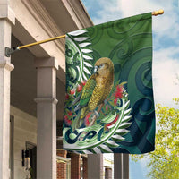 New Zealand Kea Bird Garden Flag With Maori Koru Fern - Polynesian Pride